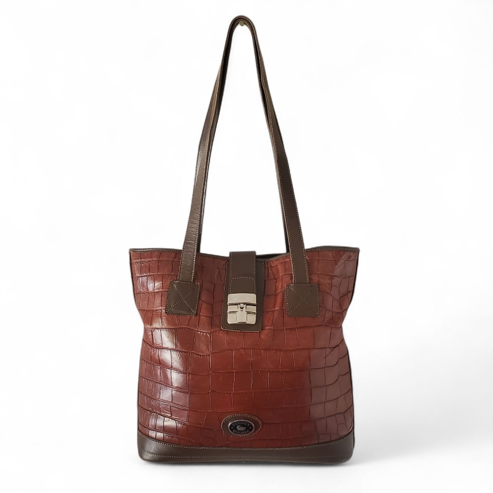 Dooney & Bourke Brown Croc-Embossed Leather Shoulder Bag